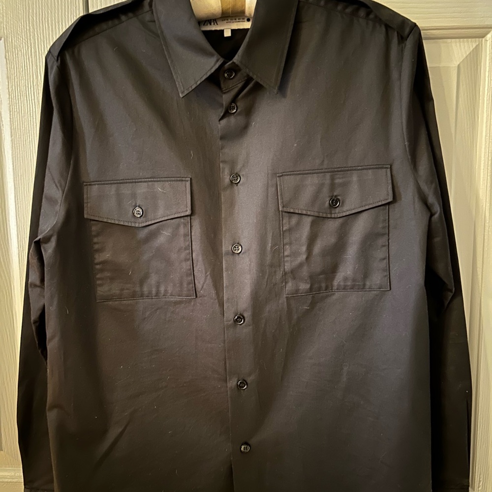 New Zara Black Button front Shirt XL